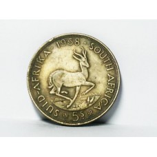 SOUTH AFRICA 1958 . FIVE 5 SHILLINGS . TONED 